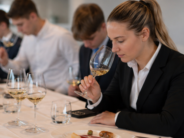 Teilnehmer einer Degustation verkosten verschiedene Weine und beurteilen deren Aromen