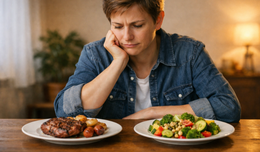 Gericht mit Fisch, Gemüse und Beilagen als Beispiel für pescetarische Ernährung