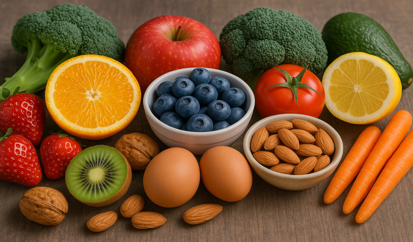 Frisches Obst und Gemüse reich an Vitaminen wird in einer professionellen Küche verarbeitet