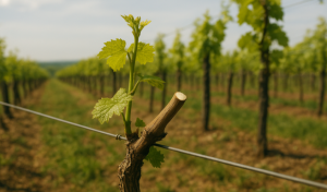 Winzer schneidet Reben bei einem Zapfschnitt im Weinberg