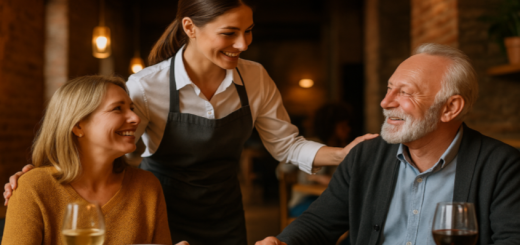 Symbolische Darstellung von Kundenbindung im Marketing mit zufriedenen Kunden und Serviceelementen