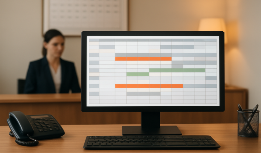 Kalender eines Hotels mit markierten Sperrdaten, an denen keine Buchungen möglich sind