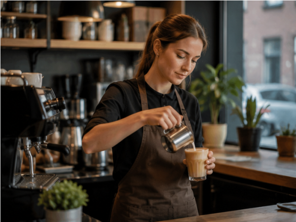 Gemütlicher Coffee Shop mit Kaffeespezialitäten, Sitzgelegenheiten und Gästen in entspannter Atmosphäre.
