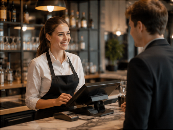 Thekenbereich in einem gastronomischen Betrieb, an dem Speisen und Getränke ausgegeben und bestellt werden.