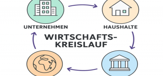 Schaubild zum Wirtschaftskreislauf mit Haushalten, Unternehmen und Geld- sowie Güterströmen